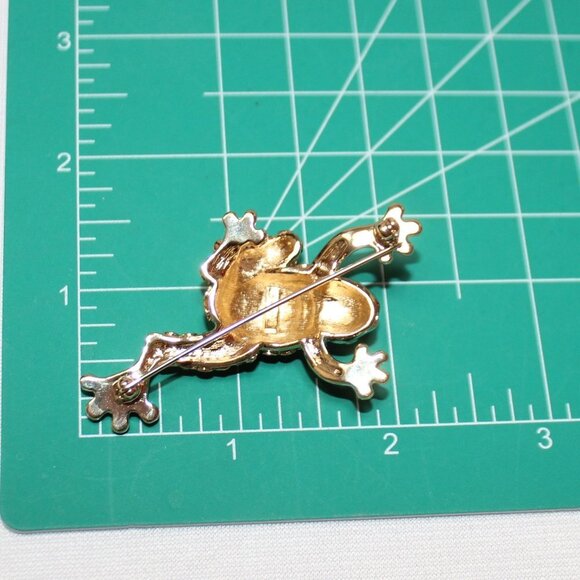 Monet Green Frog Rhinstone Brooch - Picture 9 of 14